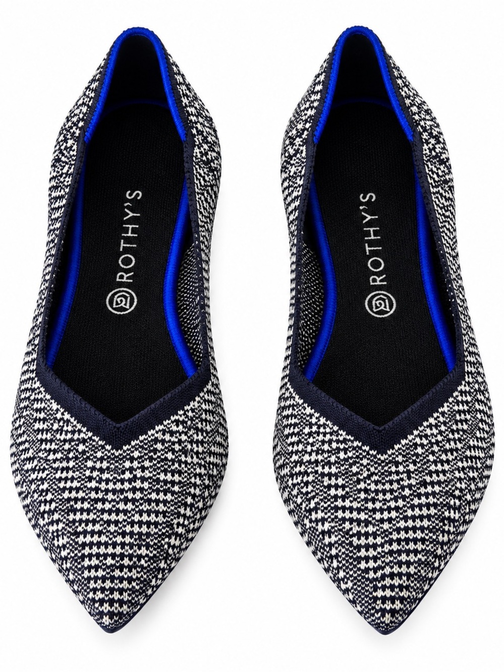 Rothy’s The Point Black White Houndstooth Knit Flats Size 11